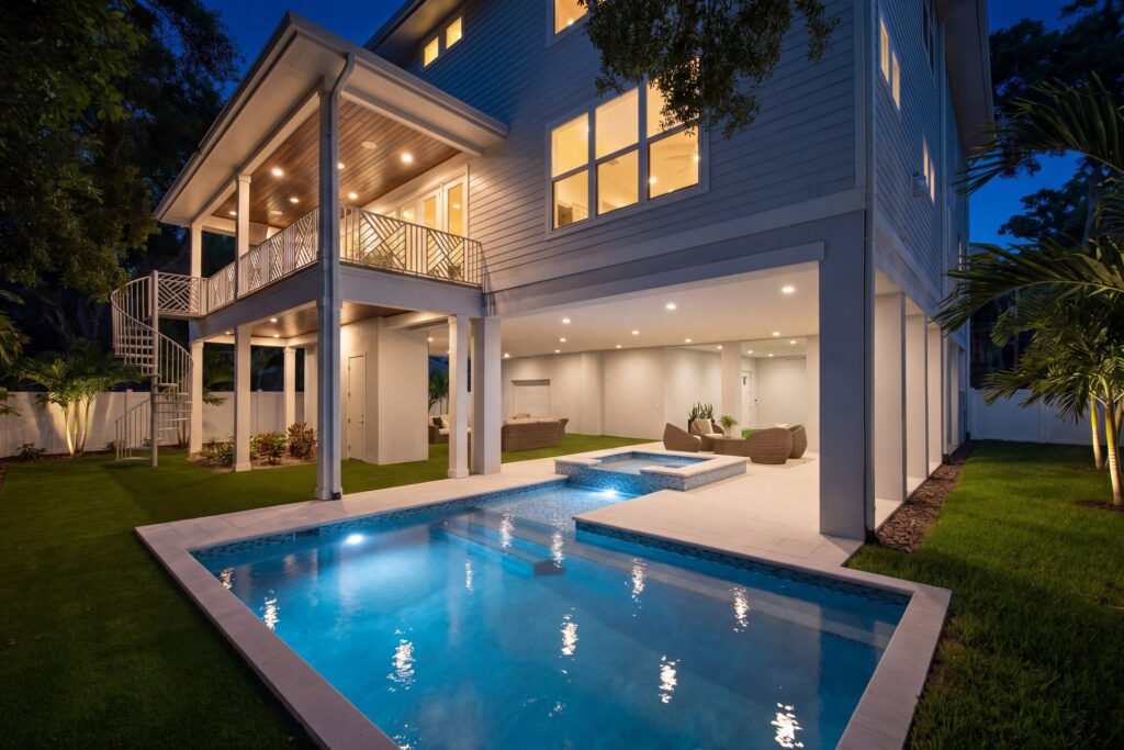 2312 S Occident, South Tampa – Pool and rear exterior at twilight